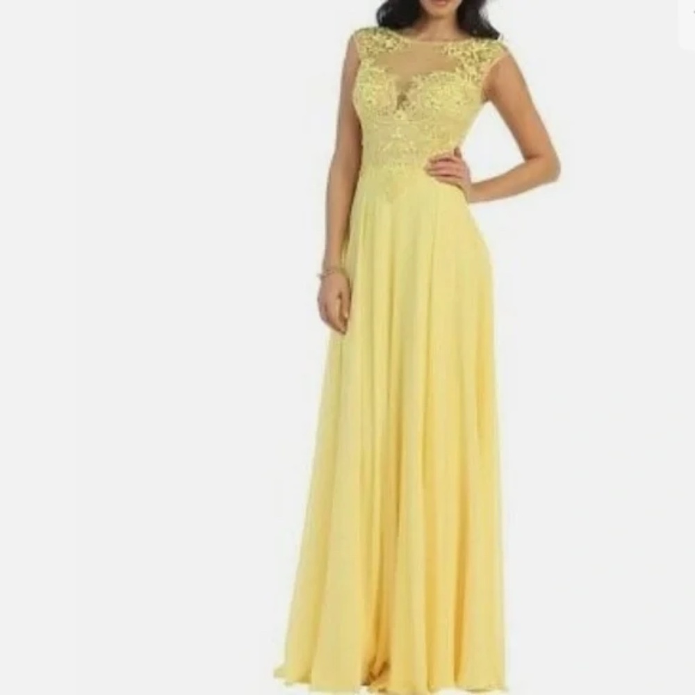 May Queen yellow embroidered cutout maxi dress size 4.